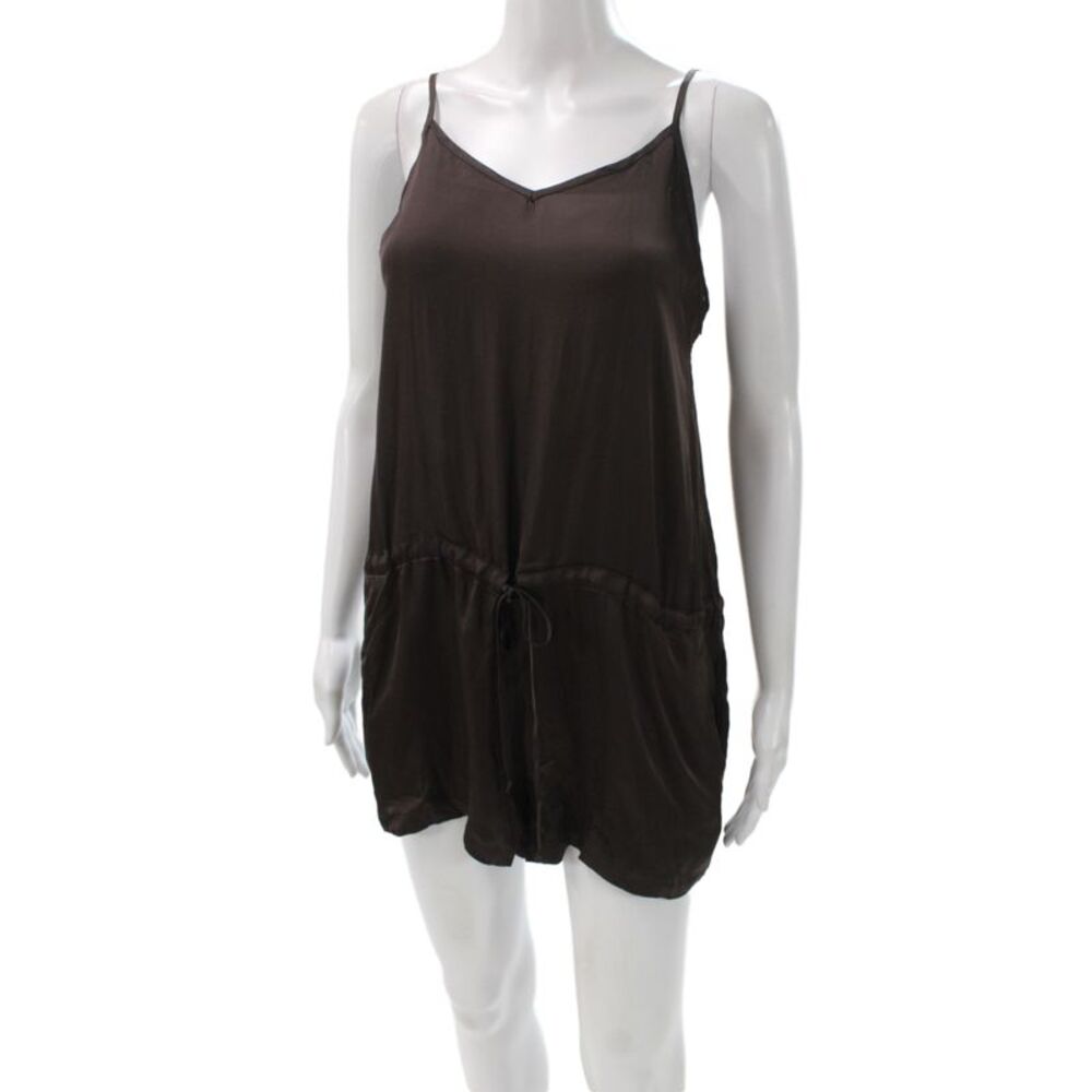 YFB Womens Silk Brown V-Neck Drawstring Sleeveless Casual Romper Size XS